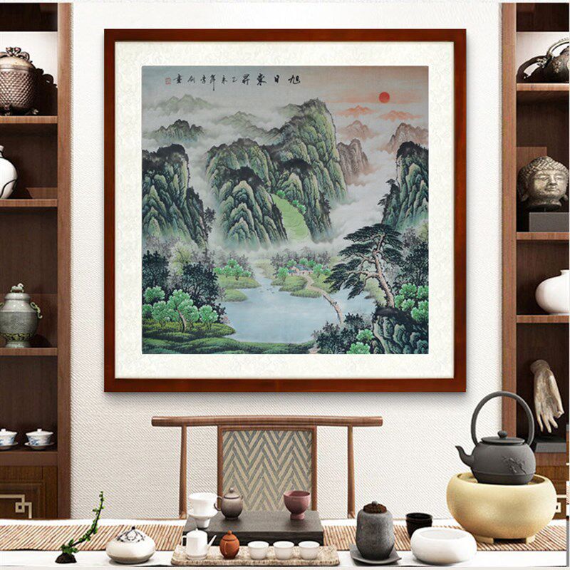 挂画纯手工山水画办公室国画玄关装饰画聚宝风盆水画水墨原稿带框