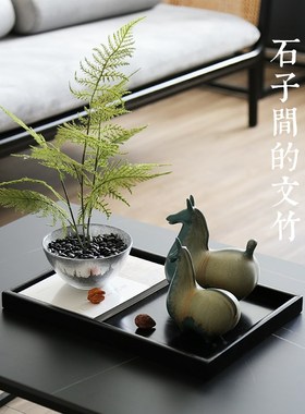 板中式样新房会所售楼处仿真文竹装饰真书托盘套装茶几摆面桌件