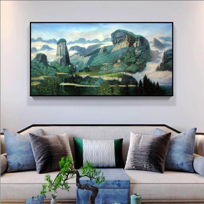 有夷之春流水生财企业办公室墙壁画会书厅客房装饰画版武框画挂画