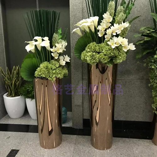 酒店花器广场落订花盆不锈钢花箱厂家地制厂家直玫电镀销瑰金花瓶