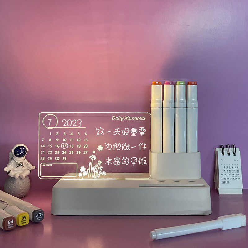 笔筒带日历写字板高考鼓励收习小学件学纳盒多功能发光摆生桌面