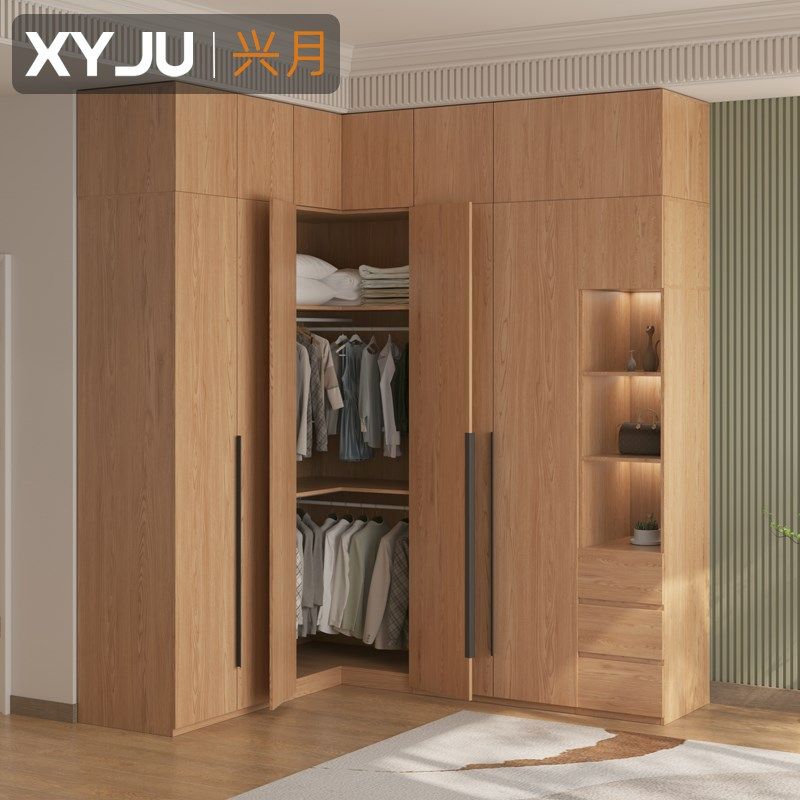 全实木定制L型转角衣柜简用现代 0木家约主卧室9橡度拐角大衣橱