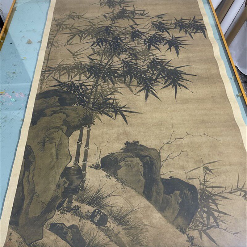 明朱意竹石图墨竹图微喷复制临摹学习画稿仿古国饰立轴禅端装画画