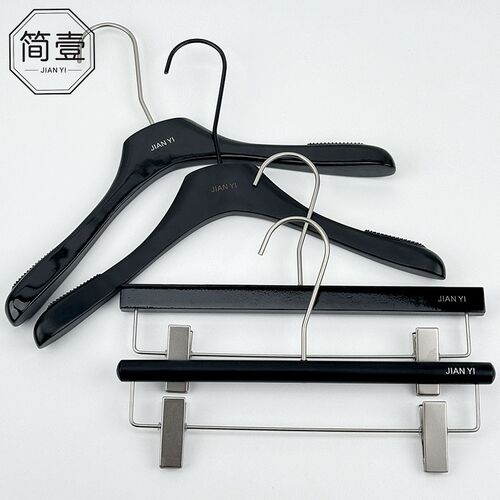 服装店衣架黑白色榉木原木质防滑衣撑女装专用高档无痕裤夹架定制