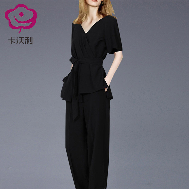 欧美女神范气质休闲套装女2025夏季新款衬衫显瘦上衣长裤子两件套
