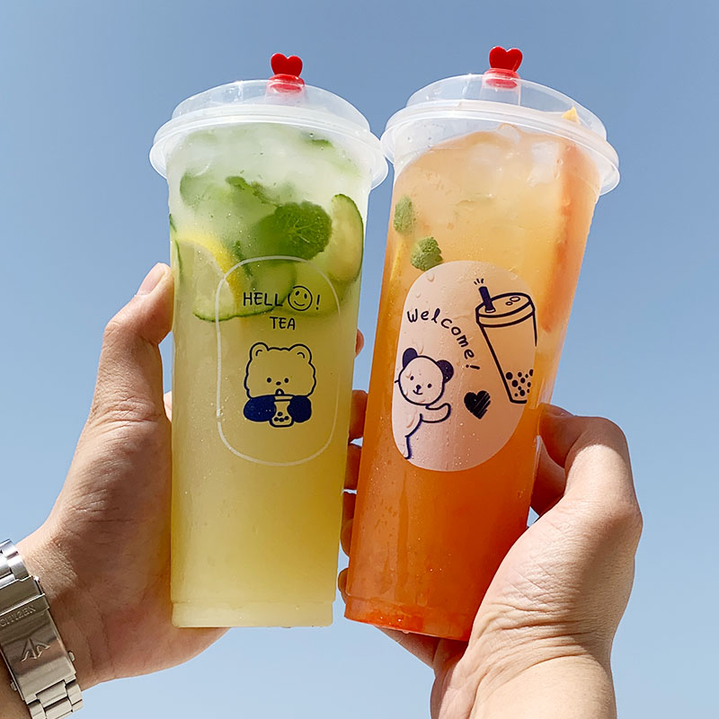 一次性杯子塑料杯奶茶饮料水果汁注塑网红杯装带盖定制LOGO90口径