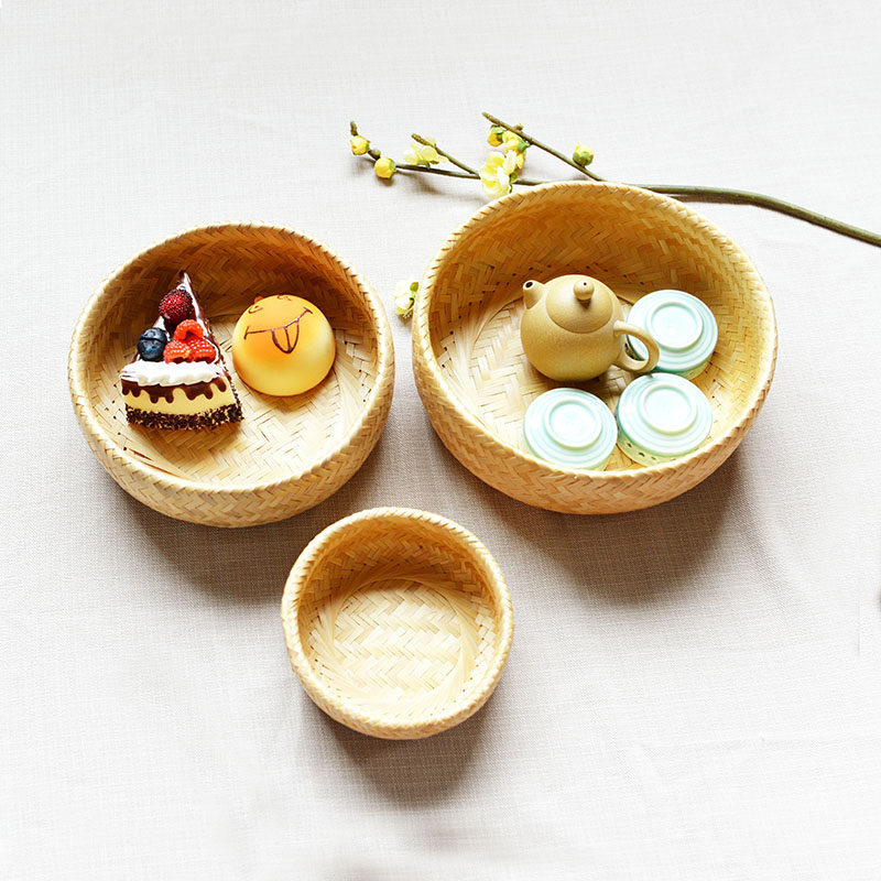 小竹筐馒头框子茶茶盒纳筐竹编餐具小号圆形迷你竹篓醒具收竹篮子