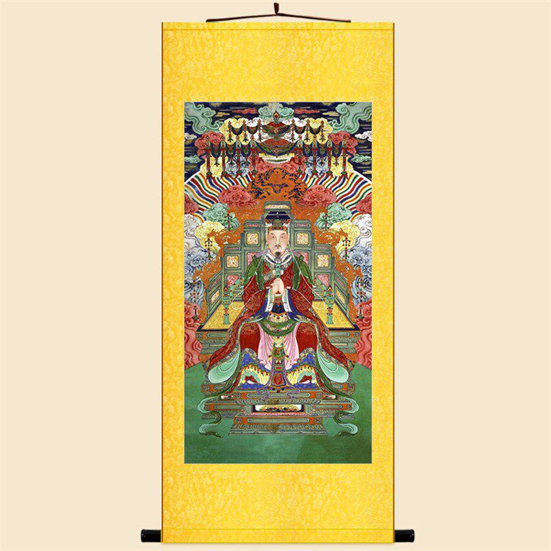 明清复古水陆画 北极紫微卷帝画像 绢布绸质大轴挂画神仙画丝材画