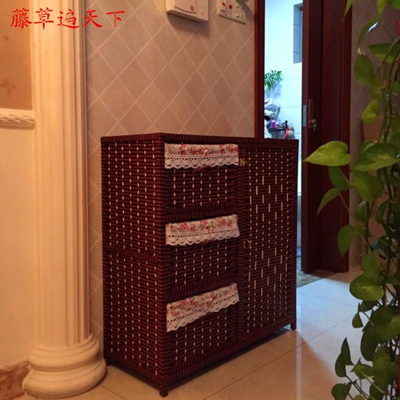 编织环保藤编储物柜餐边柜客厅床头柜田园收纳柜宝宝衣柜斗柜经济