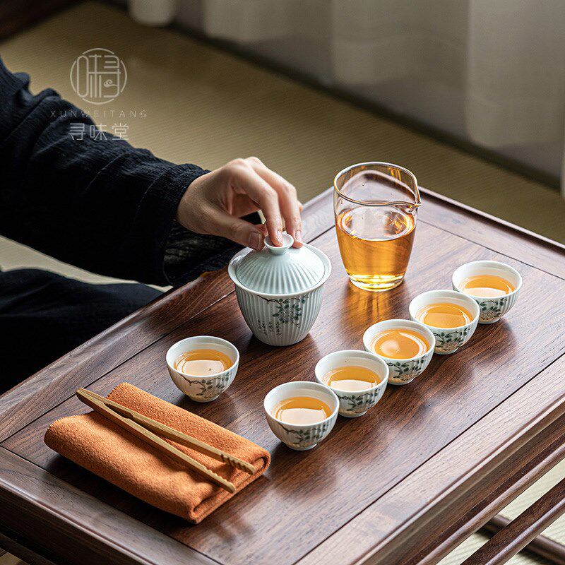 雅趣影青旅行茶具套装简约中式德化陶瓷便携泡茶整套功夫茶具