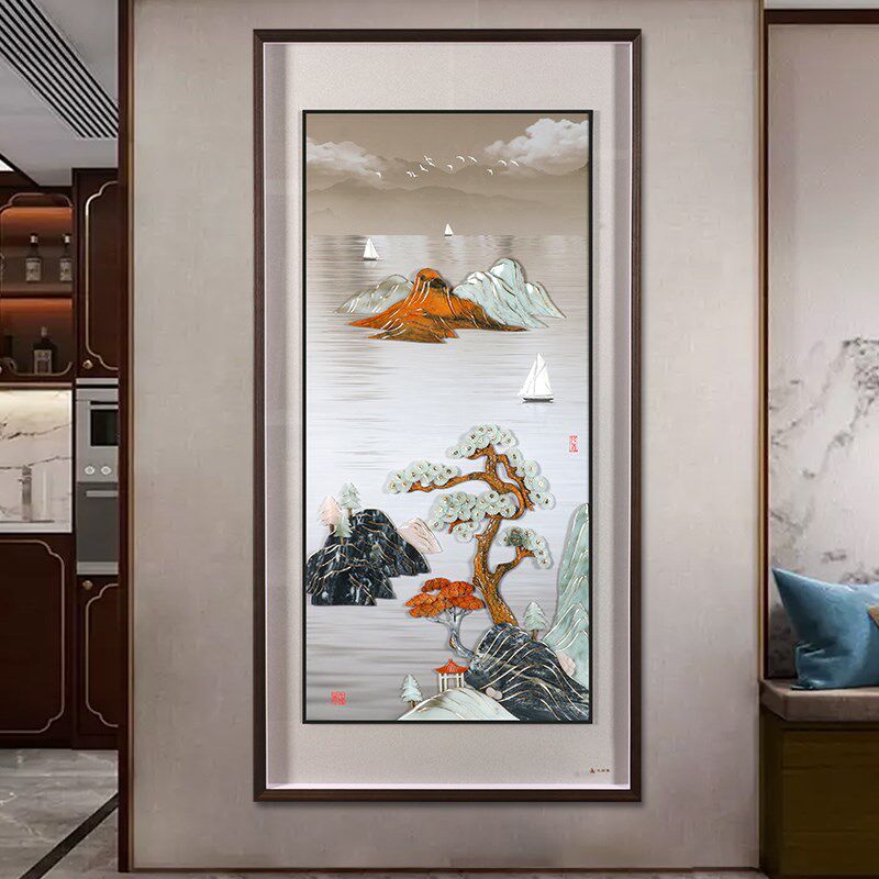 九鱼图入户玄关玉石装饰画旺运进门生财高档新中式高级感玉雕挂画