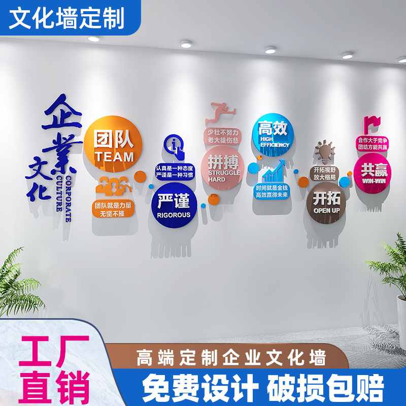 企业文化墙贴 3D立体墙面装饰 北欧风格办公室团队标语贴纸