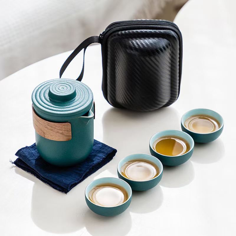 可携式功夫茶具套组旅行快客杯一壶二杯四杯户外泡茶玻璃茶壶印制