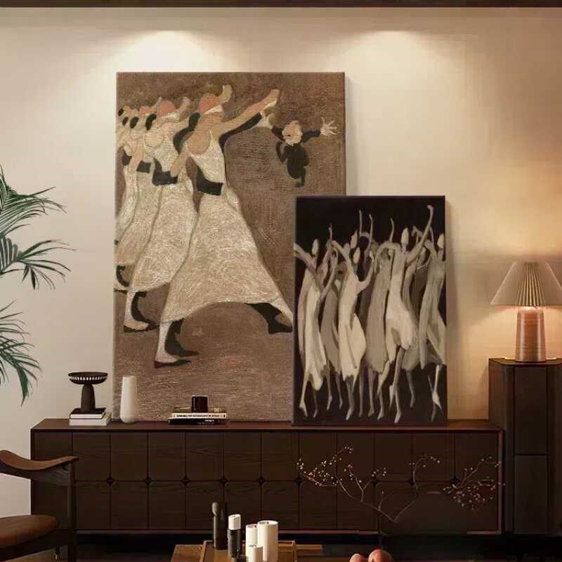法式复古客厅装饰画中古风沙发背景墙挂画艺术高级感无框落地壁画