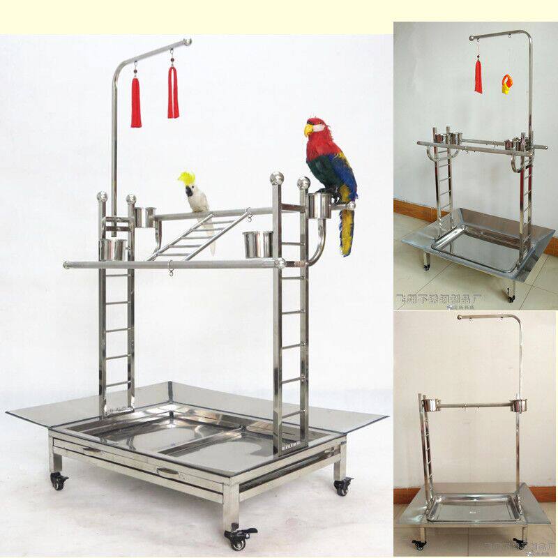 定做大中小号不锈钢鸟笼鹦鹉鸟站架子加厚金属带玩具挂钩裙边站架