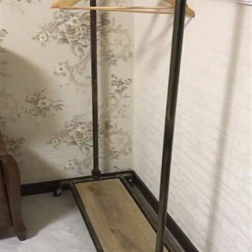 服装架展示架仿古做旧实木铁艺水管落地挂衣架侧挂架单杠服装展架