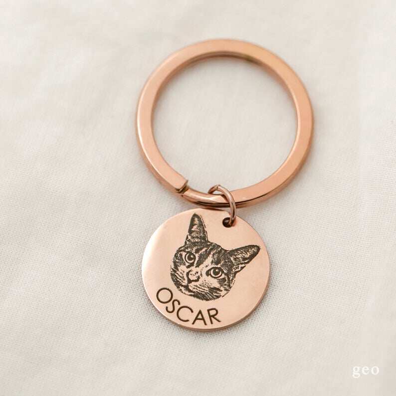来图定制宠物猫咪狗照片名字纪念包包挂饰金属钥匙扣情侣个性礼物