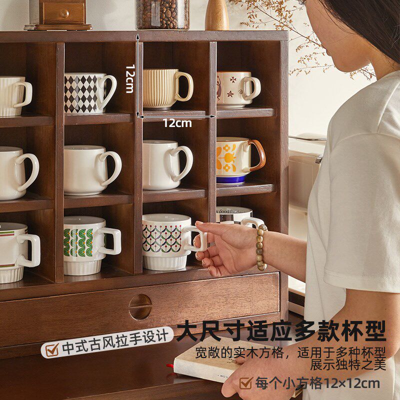 实木桌上置物架简易客厅桌面杯架手办收纳靠墙家用茶具格子展示柜