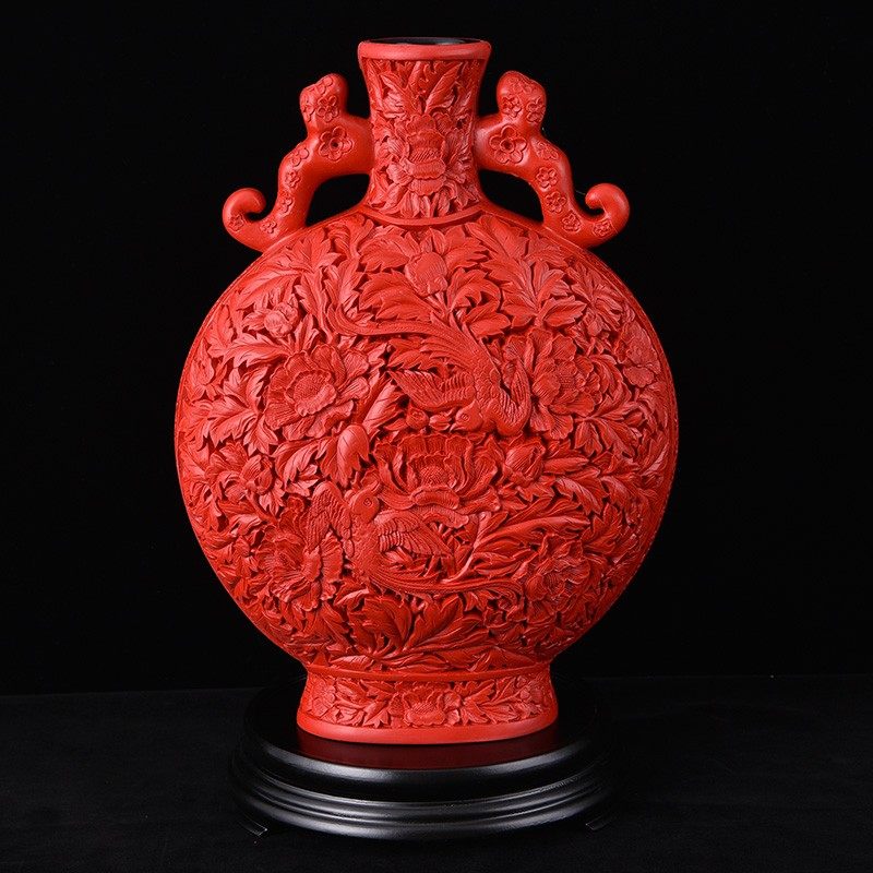 包邮花瓶扬州特色漆器厂工艺传统中式家居装饰摆件剔红雕漆礼品物