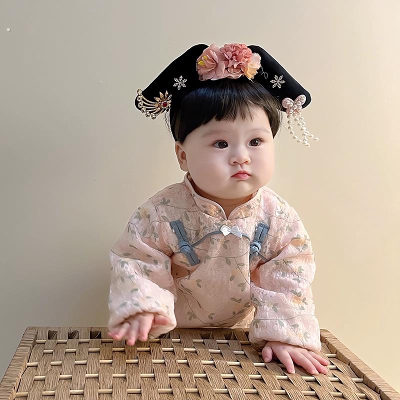 女宝宝格格发箍唐装汉服发饰婴儿头饰新年拍照宫廷周岁旗头古风