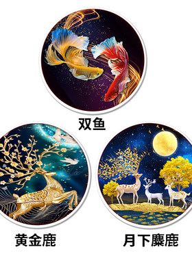 2021新款十字绣小件线绣年年有余发财鹿梅花鹿简单挂件圆框免装裱