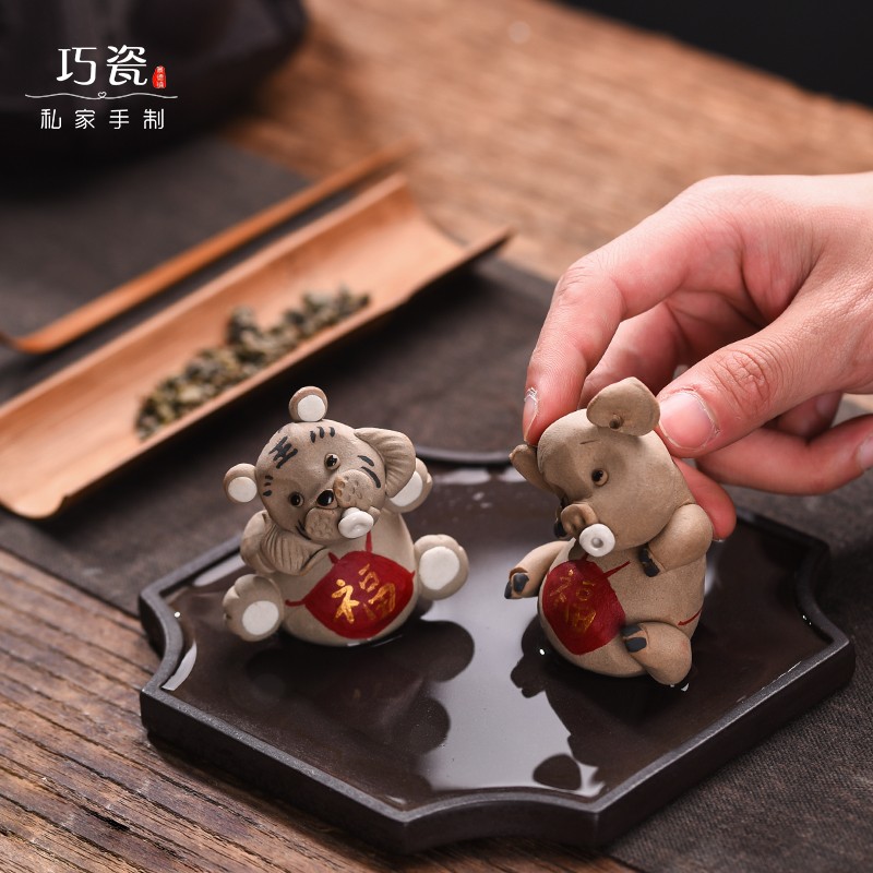 虎猪牛生肖陶瓷茶宠精品可养茶桌茶几摆件景德镇手工可爱创意迷你
