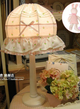 粉色小花布艺台灯/韩式台灯/欧式田园台灯/卧室台灯/调光床头灯