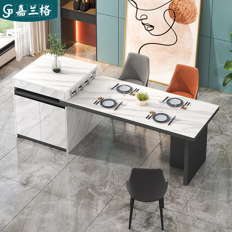 轻奢岛台餐桌一体家用多功能开放式岩板岛台单独厨房吧台加长餐桌