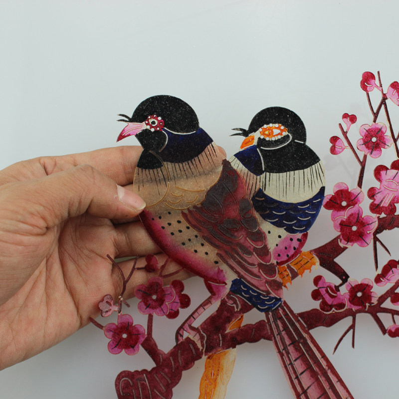 陕西皮影戏工艺品旅游纪念品家居装饰画镜框挂画吉祥花鸟礼盒套装