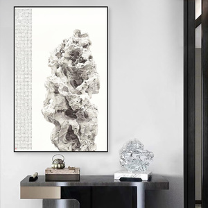 网红新中式水墨禅意客厅装饰画太湖石书房玄关走廊过道挂画样板房