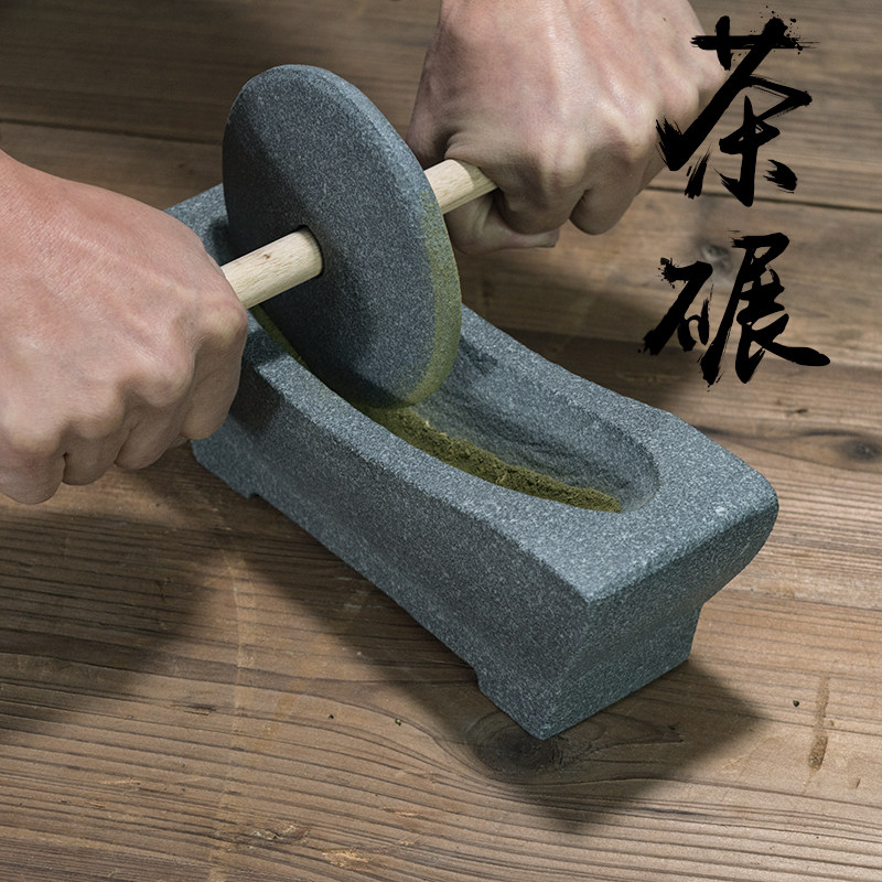 天然青石茶碾唐宋代点茶工具磨茶石撵子老式手工雕刻石碾子摆件