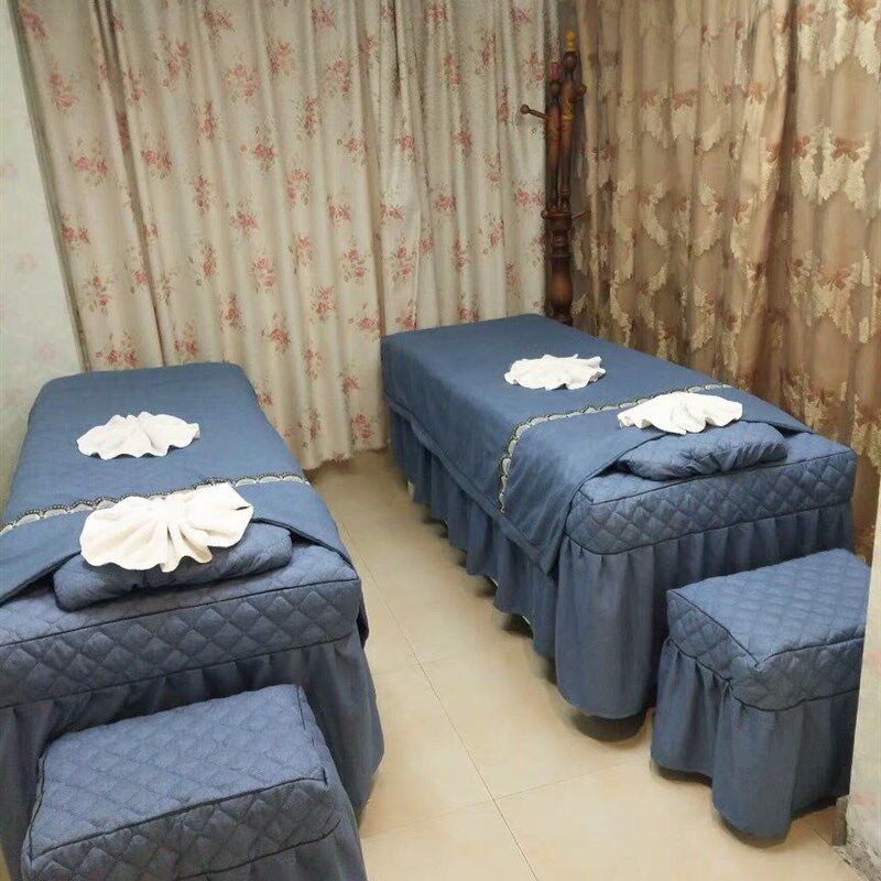 美容床罩四件套韩式棉床单包邮定制洗头按摩床罩养生床四件套粉色