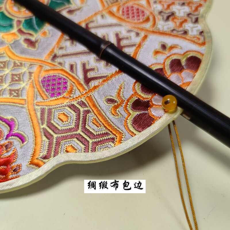 唐风腰扇可折叠长柄卷帘扇六瓣宝相花