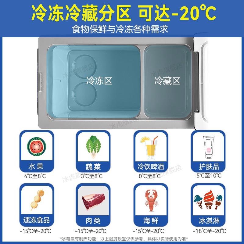 冰虎车载冰箱制冷压缩机车家两用货车12v24v小型冷冻冷藏分区冰柜