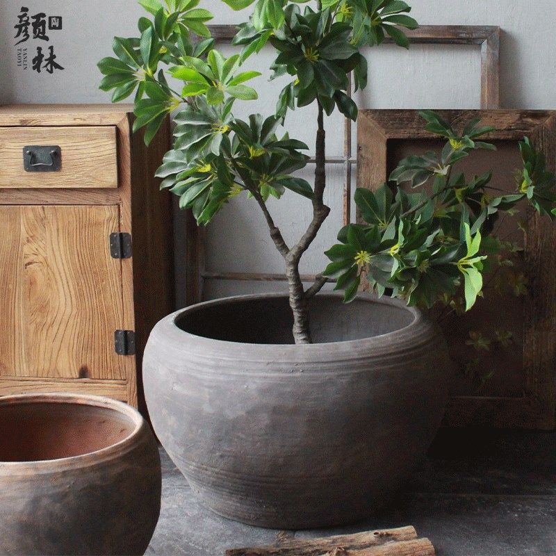 泥盆瓦缸陶盆土盆花盆睡莲盆荷花盆鱼盆土陶泥缸水缸粗陶大盆复古