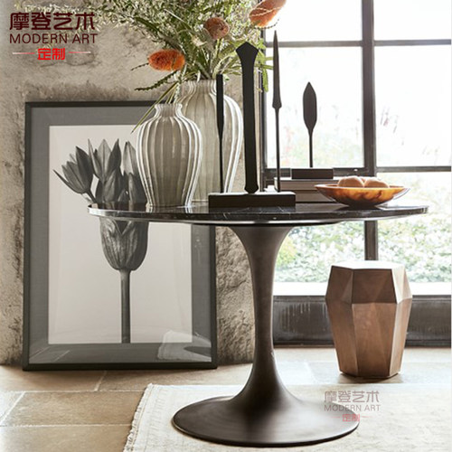 北欧轻奢大理石圆桌小户型阳台咖啡桌椅组合餐桌简约洽谈桌酒店