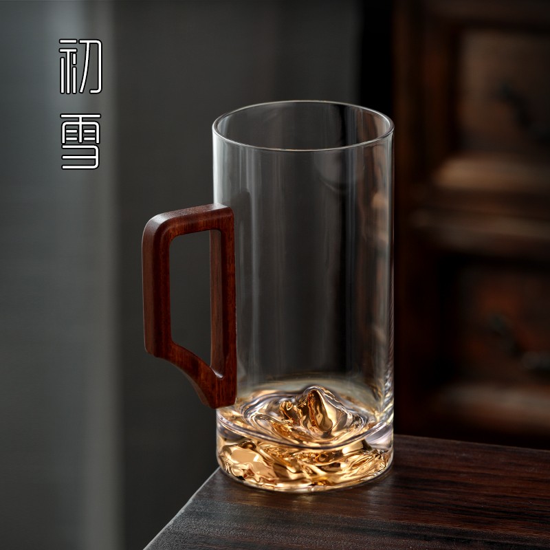 日式玻璃泡绿茶专用茶杯男士高档带把手家用水杯个人观山水晶杯子