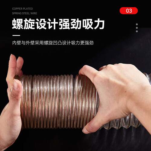PU聚氨酯风管透明工业吸尘管吸木屑雕刻机镀铜钢丝风管伸缩波纹管