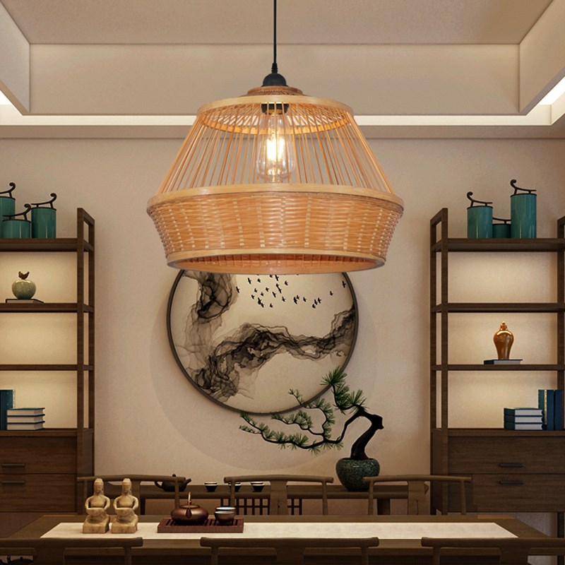 波记新中式竹编灯具禅意茶楼酒店火锅店日式餐厅灯民宿竹艺吊灯