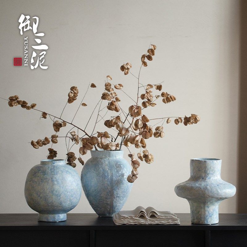 御三泥纯手工台面可水培插花客厅玄关民宿装饰摆件干花小清新花瓶