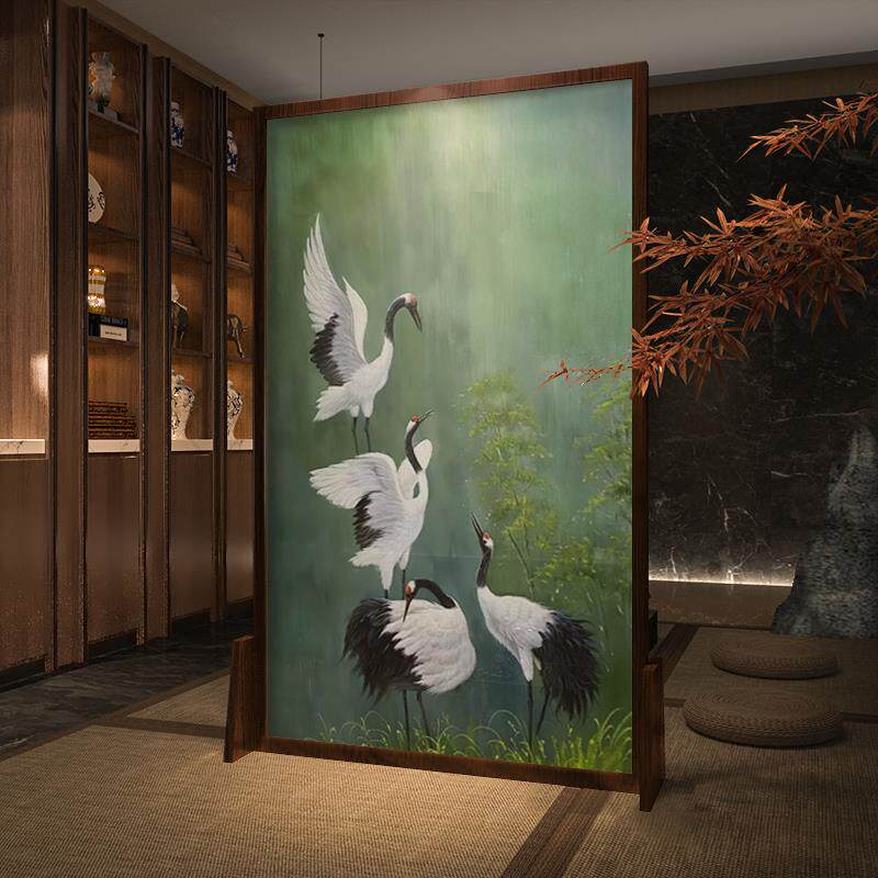 东方美学新中式屏风隔断客厅移动玄关遮挡书房办公室酒店座屏仙鹤