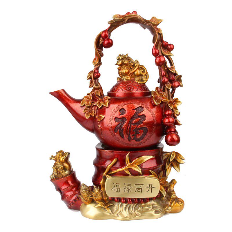 朴器 斑斓彩红铜福禄高升摆件