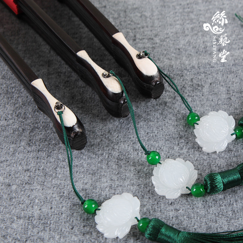 丝艺堂十寸15方乌木竹芯宣纸绢布折扇洒金空白折扇文玩扇面扇子
