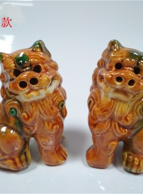 唐三彩陶瓷狮子吉祥工艺摆件仿古色釉对狮家居客厅园林装饰品