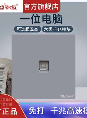 高档网络插座含千兆模块一位灰色网线面板单电脑孔带超五六类芯子