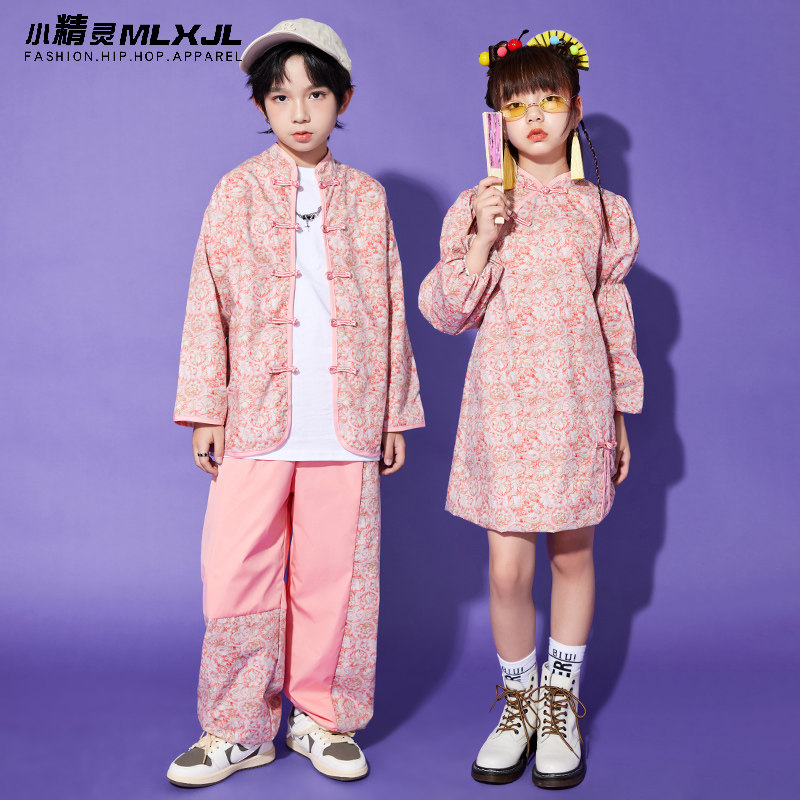儿童表演服装小学生女童旗袍啦啦队演出服唐装男童中国风国潮班服