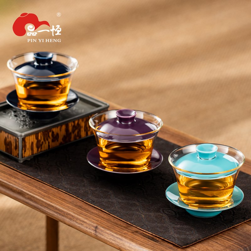 品一恒透明玻璃盖碗茶杯功夫茶具泡茶二才盖碗敬茶碗家用功夫茶具