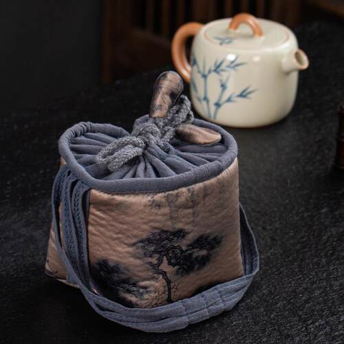 梁枫 茶器旅行茶包袋 茶事包 壶包 便携式手提包布艺一壶一杯茶具