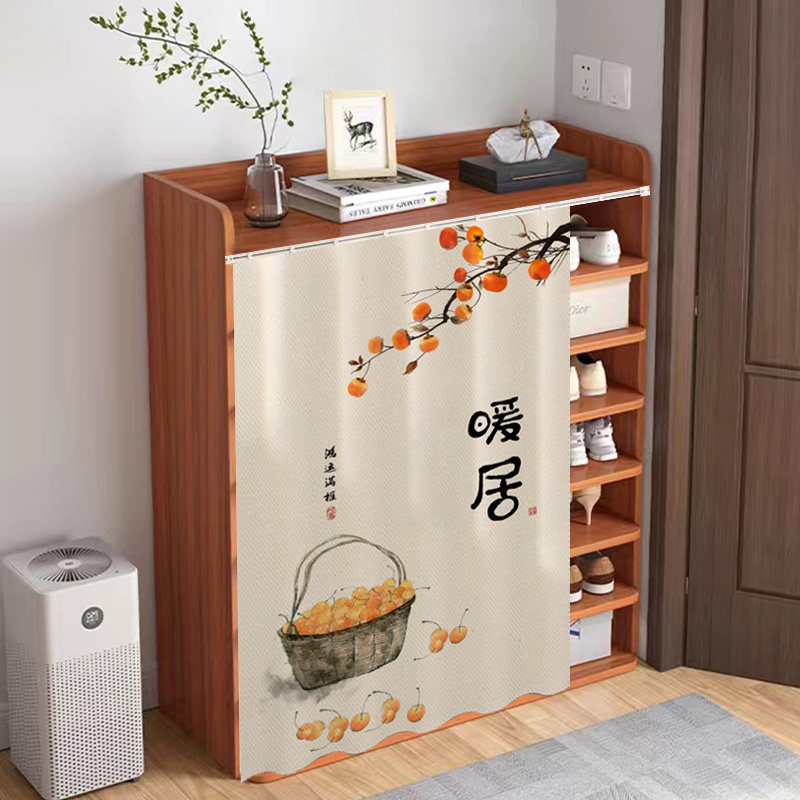 中式鞋柜遮挡帘橱柜帘子遮挡杂物衣柜柜子隔断帘免打孔滑轨挂帘子