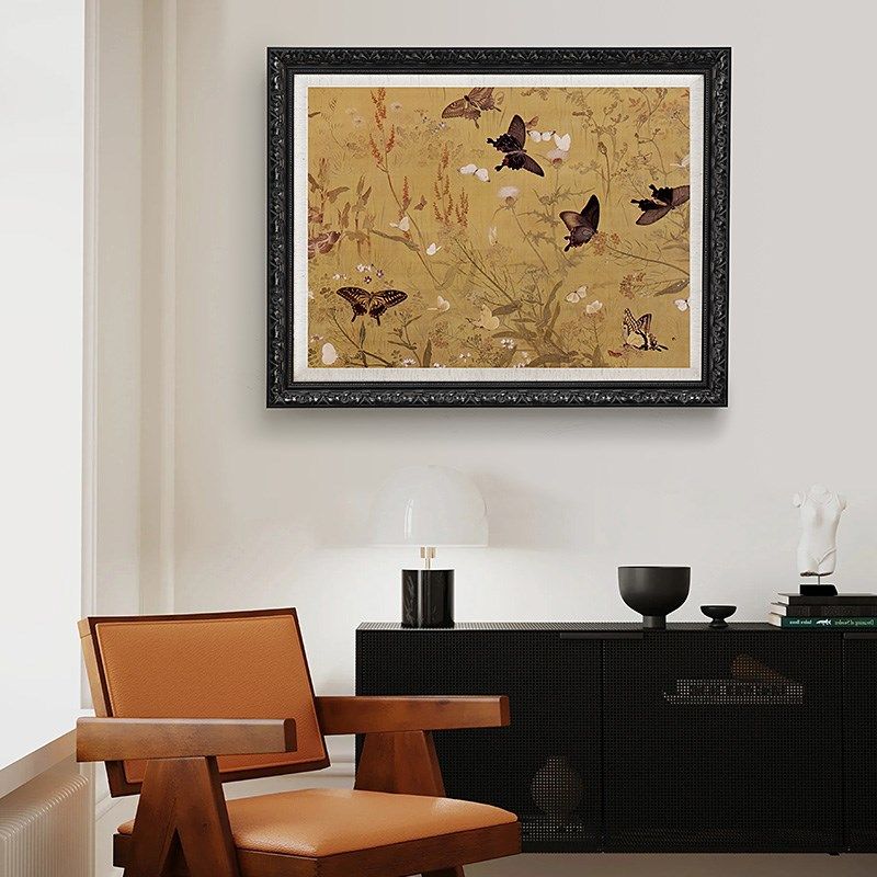 《百蝶图》法式中古风餐厅装饰画黑色挂画玄关柜墙面装饰 斯柏达